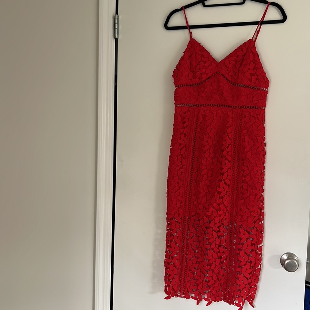 NWT- Bardot Lace Midi Red Dress - S
